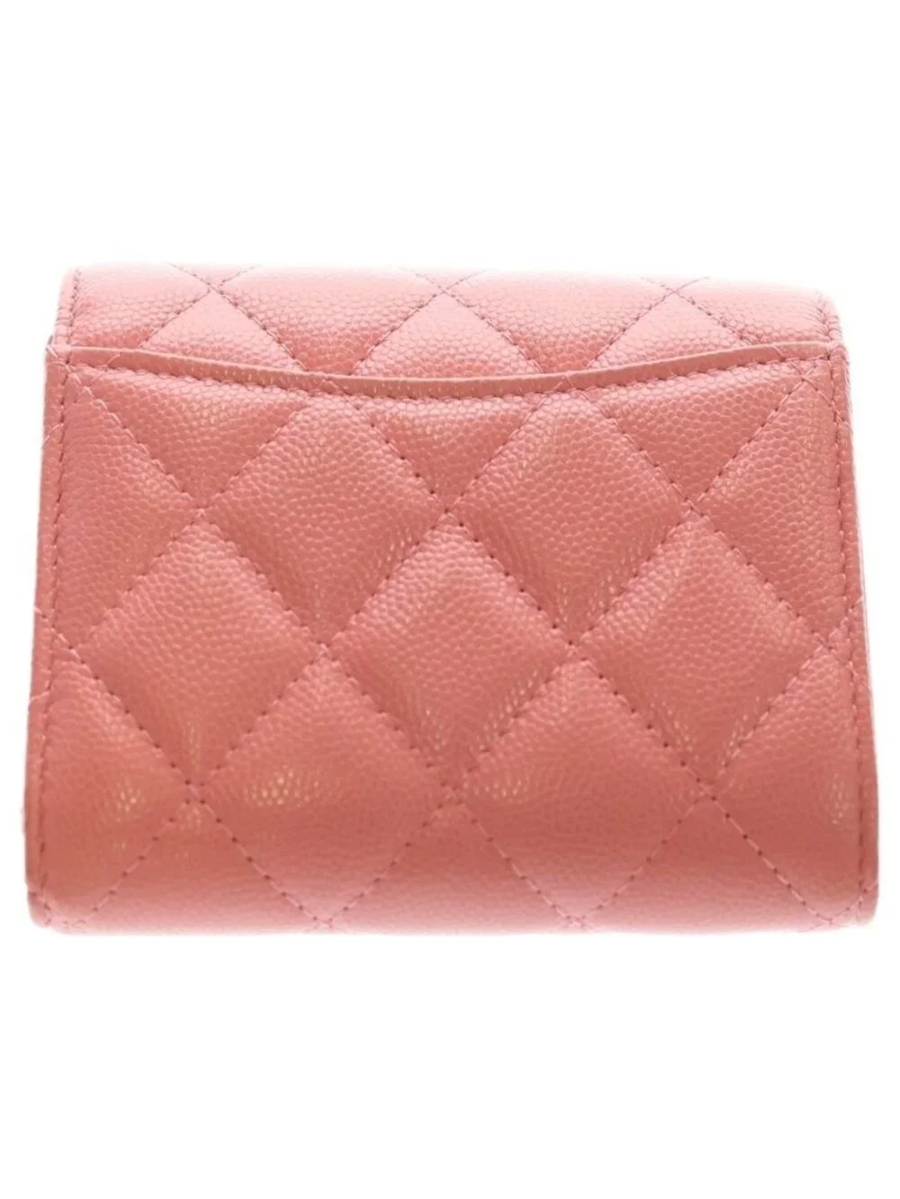 Chanel Quilted Trifold Wallet Compact Coin Case Pink Caviar Leather Gold